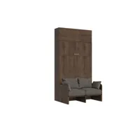 armoire lit escamotable vertical 140 kentaro sofa avec èlèment haut noyer