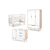 chambre complète lit bébé 60x120 - commode à langer - armoire 3 portes littlesky by klups sofie blanc