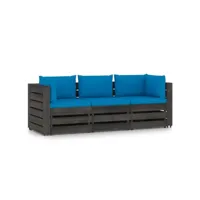 canapé fixe 3 places de jardin  sofa banquette de jardin avec coussins bois imprégné de gris meuble pro frco30902