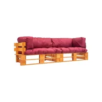 lot de 2 canapés de jardin palette  sofa banquette de jardin avec coussins rouge pinède meuble pro frco10107