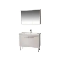 meuble de salle de bain 100cm avec vasque et armoire murale avec miroir gionala blanc crème