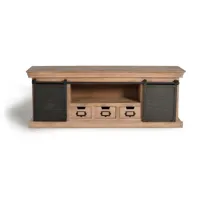 meuble tv en bois en bois de manguier et portes en métal  55x150x40 cm