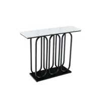 table console de 100 cm table d'entrée en faux marbre pieds réglables cadre en métal kits anti-basculement blanc et noir helloshop26 20_0004056