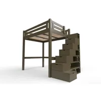 lit mezzanine adulte bois + escalier cube hauteur réglable alpage 160x200  wengé alpag160cub-w
