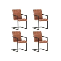 chaises de salle à manger cantilever 4pcs marron cuir véritable 4