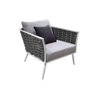 fauteuil bas de jardin en aluminium blanc et tressage gris - rise 95187073