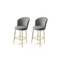 lot de 2 chaises de bar floranso velours gris et métal or