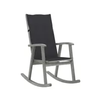 chaise à bascule fauteuil à bascule  fauteuil de relaxation avec coussins gris bois d'acacia massif meuble pro frco27903