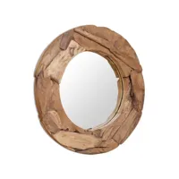 miroir décoratif  miroir déco pour salle de bain salon chambre ou dressing teck 80 cm rond meuble pro frco76804