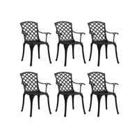 lot de 6 chaises de jardin -  chaises d'extérieur - fauteuils de jardin fonte d'aluminium noir togp58718