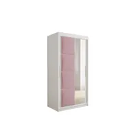armoire de chambre tapila 2 blanc/rose 100 avec 2 portes coulissantes style contemporain penderie (tringle) avec étagères