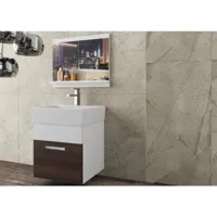 manike - ensemble de salle de bain -3 pcs - meuble à suspendre - vasque en porcelaine - marron