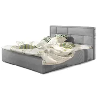 lit avec coffre velours gris tête de lit capitonnée lenzo - 4 tailles-couchage 180x200 cm