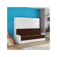 armoire lit escamotable vertigo sofa accoudoirs façade blanc brillant canapé marron 160*200 cm 20100991084
