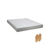 tapikit - sommier tapissier démontable 2x20 lattes 140x190cm lin + pieds bois 15cm