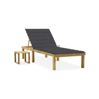 chaise longue de jardin avec table et coussin  bain de soleil transat pin imprégné meuble pro frco60249