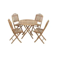 5 pcs ensemble table et chaises de jardin - salon de jardin pliable avec coussins bambou pewv18962 meuble pro
