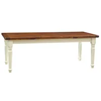 table à rallonge style champêtre en bois massif structure blanche vieillie sur plan en noyer l220xpr100xh80 cm