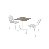 ensemble table de terrasse stratifié marbre beige et 2 chaises blanc