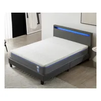 lit avec tête de lit + matelas 140x200cm souple - latex et mémoire de forme - épaisseur 28cm + lit et tête de lit led