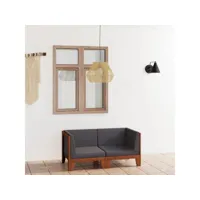 canapé fixe 2 places  sofa canapé de relaxation avec coussins gris foncé bois d'acacia massif meuble pro frco99295