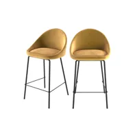 chaise de bar mi-hauteur misty en velours jaune 65 cm (lot de 2)