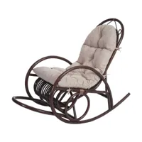 fauteuil chaise à bascule rocking chair relaxation design rustique en rotin marron coussin crème 04_0002052
