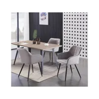 table à manger style scandinave coloris noyer + 4 chaises de salle à manger en velours capitonnées grises - style design & contemporain