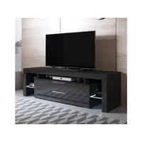 meuble tv 2 tiroirs 2 étagères avec led  160 x 53 x 35cm  couleur noir finition brillante  modèle selma tvsd040blbl