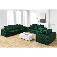 bobochic ensemble canapé droit fixe 3 + 2 places + fauteuil chesterfield versailles vert