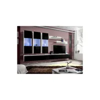 price factory - meuble tv fly e2 design, coloris blanc et noir brillant. meuble suspendu moderne et tendance pour votre salon.