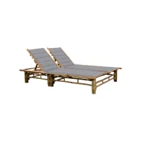 transat chaise longue bain de soleil lit de jardin terrasse meuble d'extérieur pour 2 personnes avec coussins bambou helloshop26 02_0012896