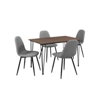 [en.casa]® table à manger aspect du bois + chaise de salle à manger en kit de 4 gris