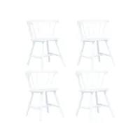 lot de 4 pcs chaises de salle à manger blanc bois d'hévéa massif - blanc - 52,5 x 56 x 74 cm