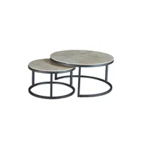 table basse gigogne ronde en céramique gris et pieds métal - oxy 67087333
