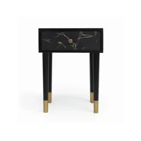 table de chevet 1 tiroir en mdf avec imprimé en marbre noir. goldendetail
