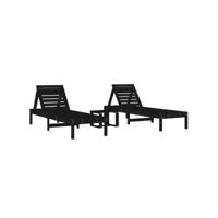 chaises longues 2 pièces avec table noir bois massif de pin