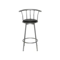 chaise de bar simili cuir noir et métal gris luis - lot de 2