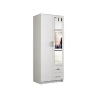 roma 80 - petite armoire chambre bureau - penderie multifonctions - 2 portes - miroir - 2 tiroirs - meuble de rangement - dressing - blanc