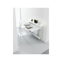 bureau-table extensible mural blanc opaque avec 3 chaises intégrées blanche 20100892785