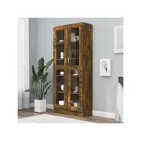 armoire à vitrine - bibliothèque étagère de rangement - style industriel chêne fumé 82,5x30,5x185,5 cm bois ingénierie meuble pro frco82982