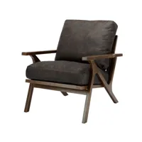 alan - fauteuil lounge vintage marron foncé et bois teinté noyer