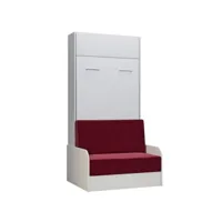 armoire lit escamotable dynamo sofa canapé accoudoirs blanc tissu rouge 90*200 cm 20100892903
