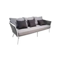 canapé bas de jardin 3 places en aluminium blanc, tressage gris - rise 95187074