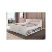 lit adulte 180x200 avec tiroirs intégrés - collection floyd. coloris blanc effet bois.
