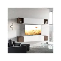 ensemble mural moderne suspendu salon meuble tv en bois blanc a38 itamoby