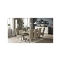 ensemble salon cottage : buffet 3 tiroirs, vitrine 4 portes, table avec allonge - decor chene kronberg et melamine blanc - demey