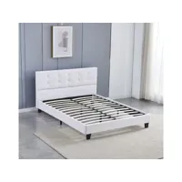 lit 140x190cm avec tête de lit blanc lit tête de lit boutonnée - cuir synthétique