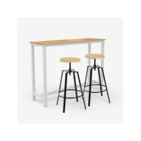 table haute 140x40cm blanche en bois + 2 tabourets pivotants creswell ahd amazing home design