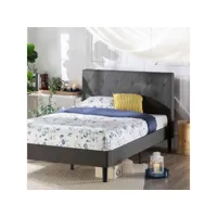 lit double 140x190 cm gris foncé avec tête de lit capitonnée  zinus  shalini